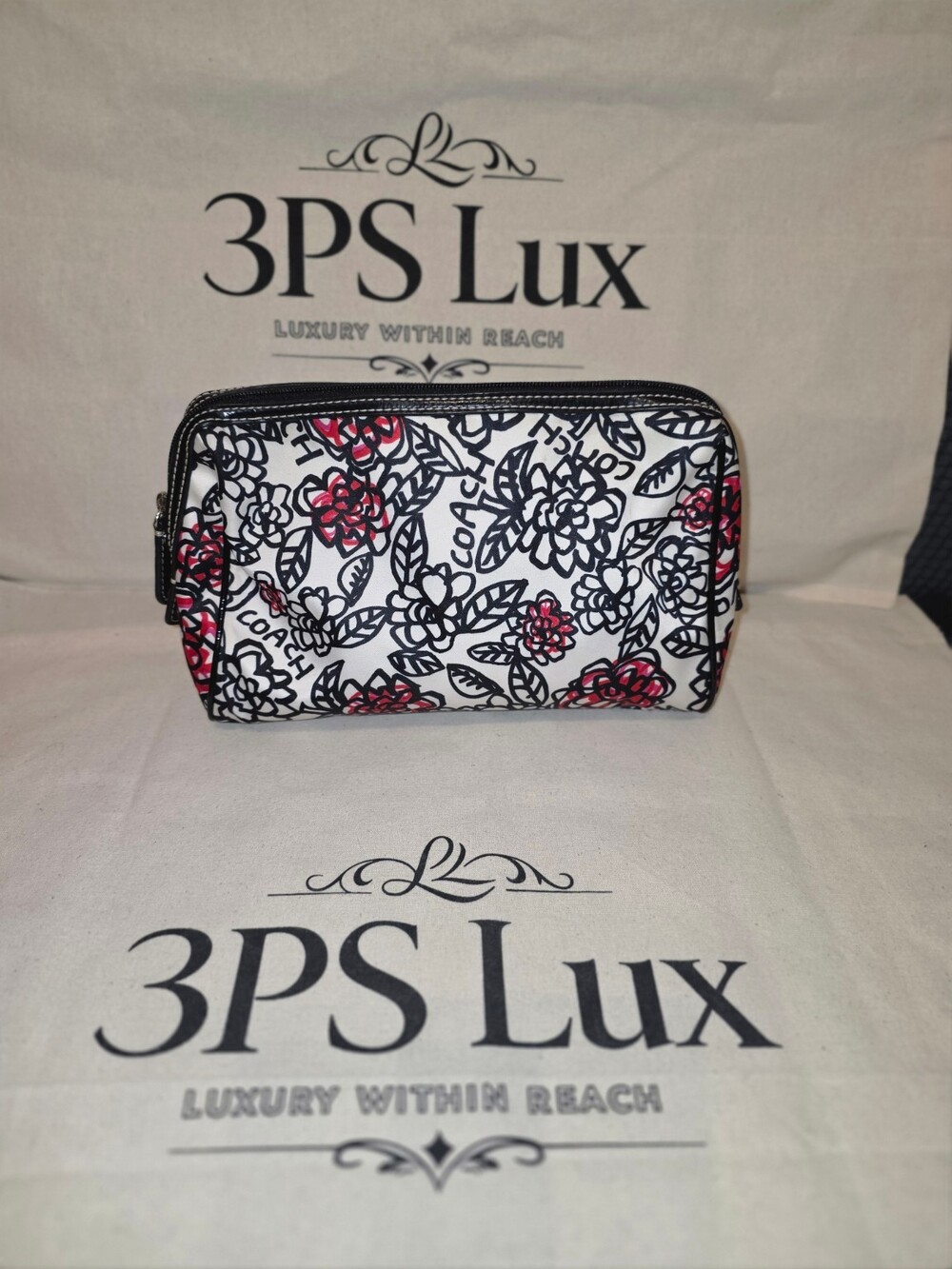 Coach Poppy Daisy Floral Graffiti Double-Zip Cosmetic / Tech Pouch
